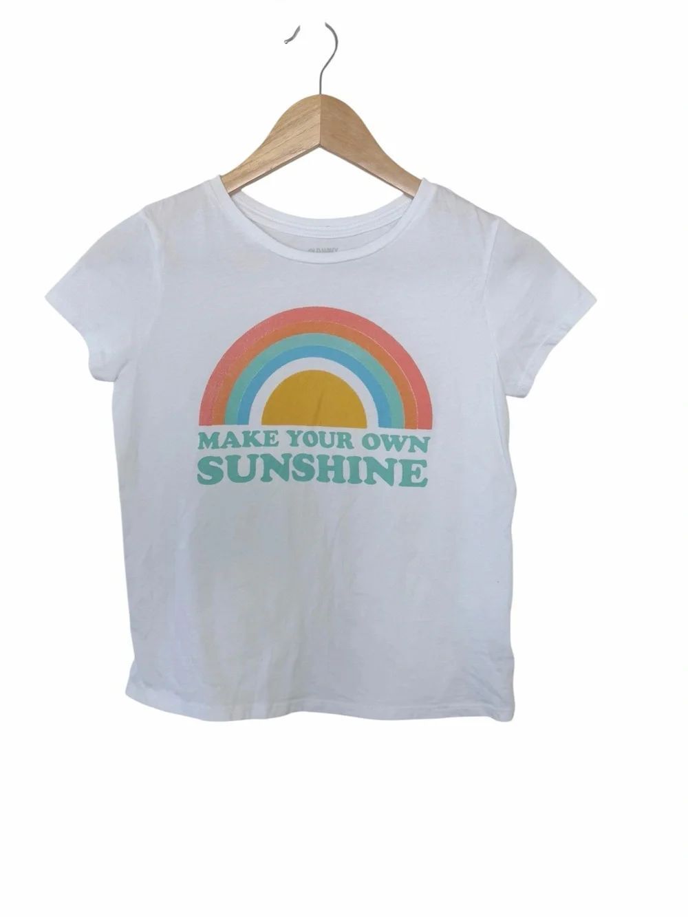Old Navy girls Make Your Own Sunshine Graphic Tee White with Rainbow extra large